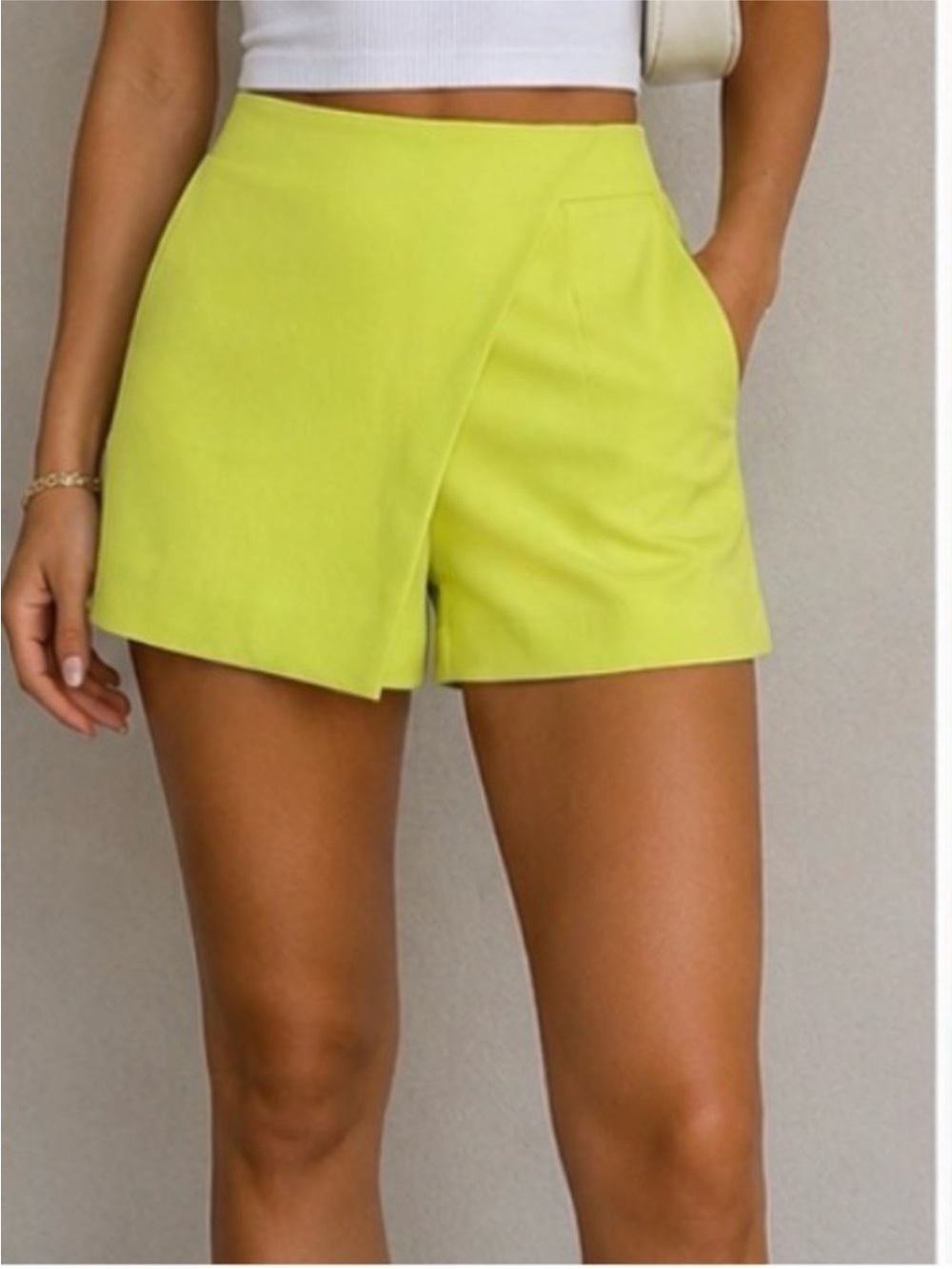 High-Waist Lime Green Tailored Bermudas